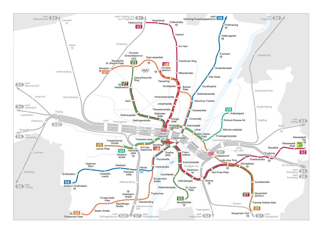 Large detailed U-Bahn map of Munich city