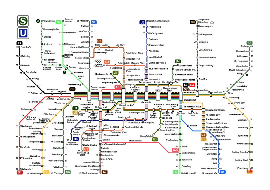 Large metro map of Munich city