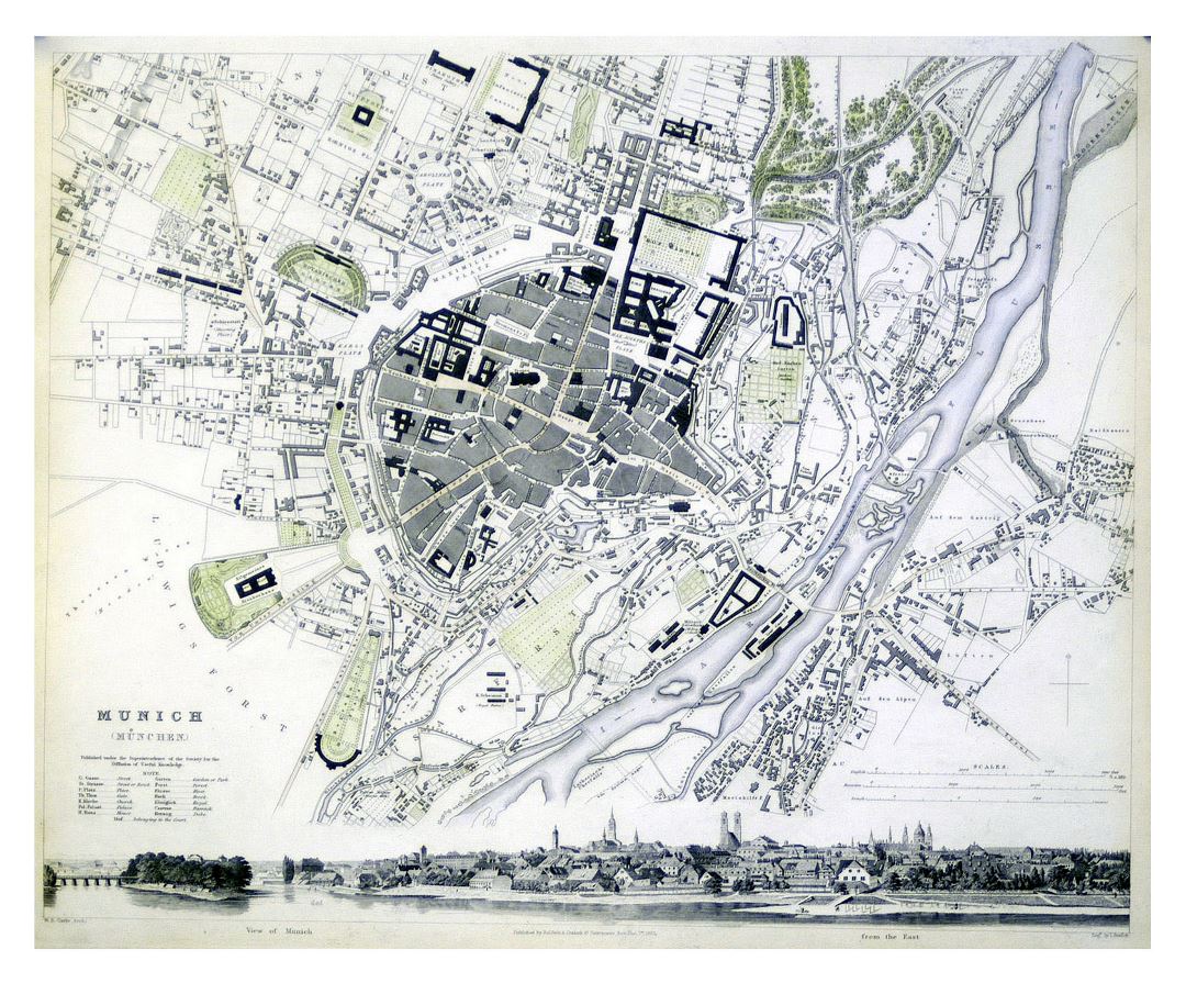 Large old map of Munich - 1844