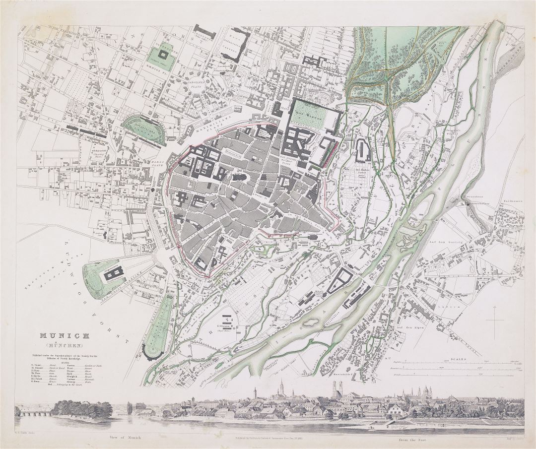 Large scale old map of Munich city - 1832