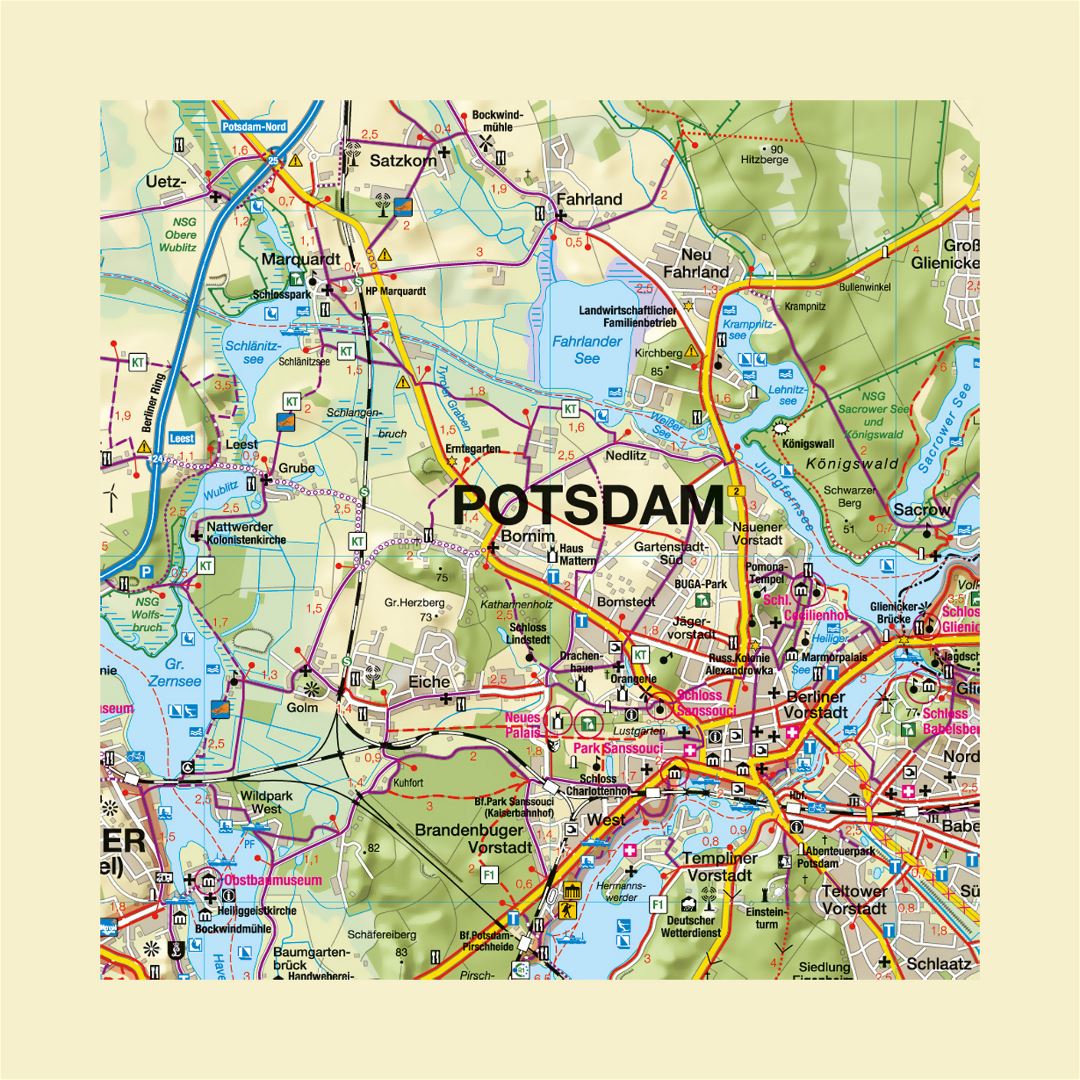 Detailed map of Potsdam and its surroundings