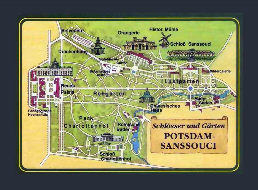 Detailed map of Sanssouci Park of Potsdam city