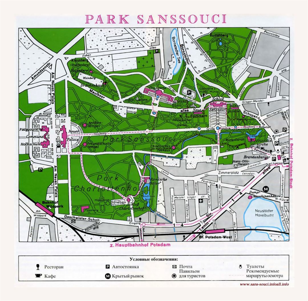 Detailed map of Sanssouci Park of Potsdam
