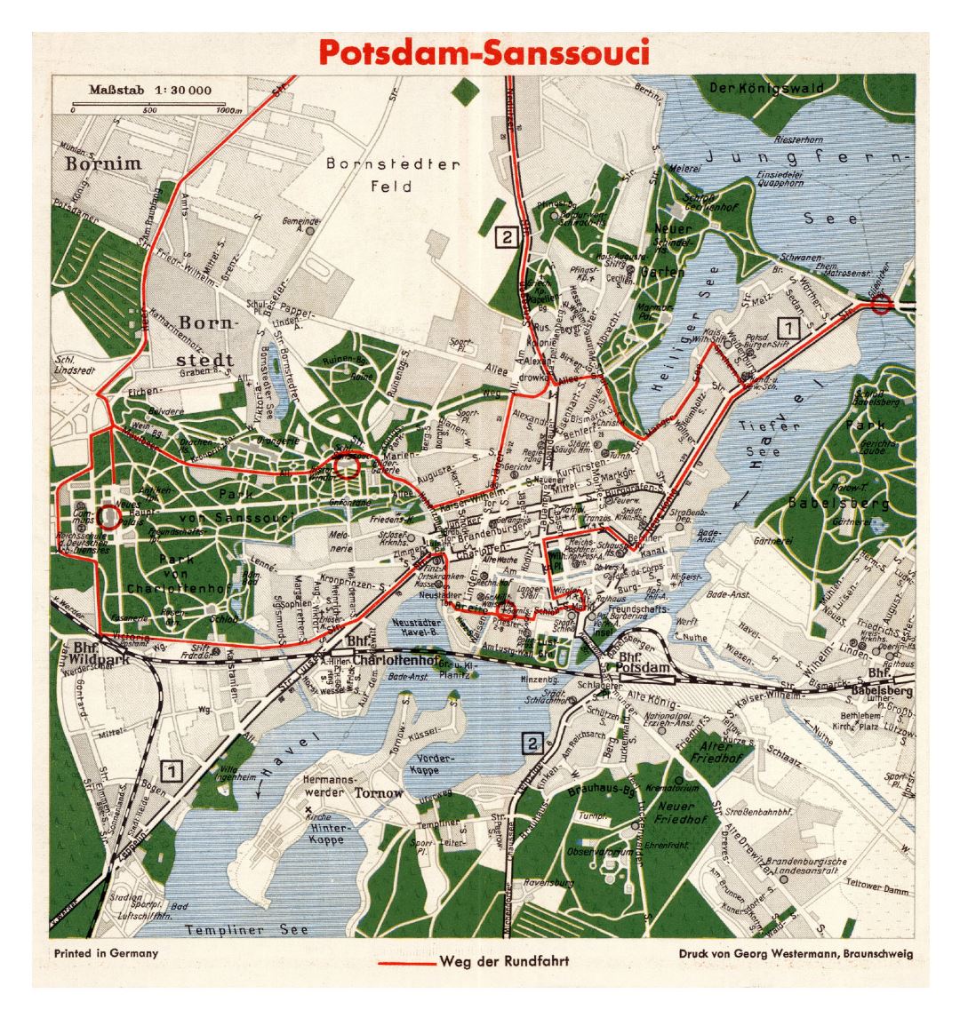 Large detailed map of Potsdam-Sanssouci with other marks