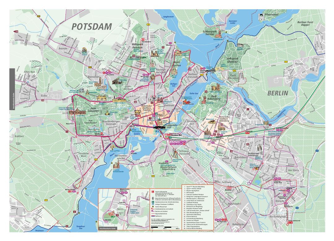 Large detailed tourist map of Potsdam city