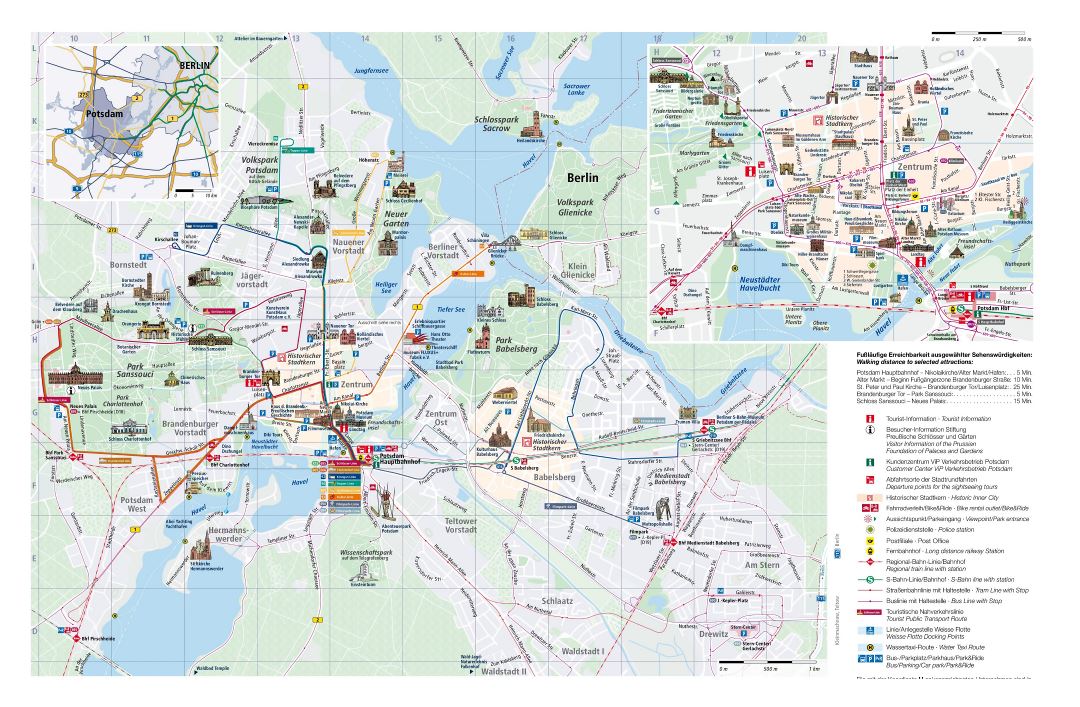 Large detailed tourist map of Potsdam