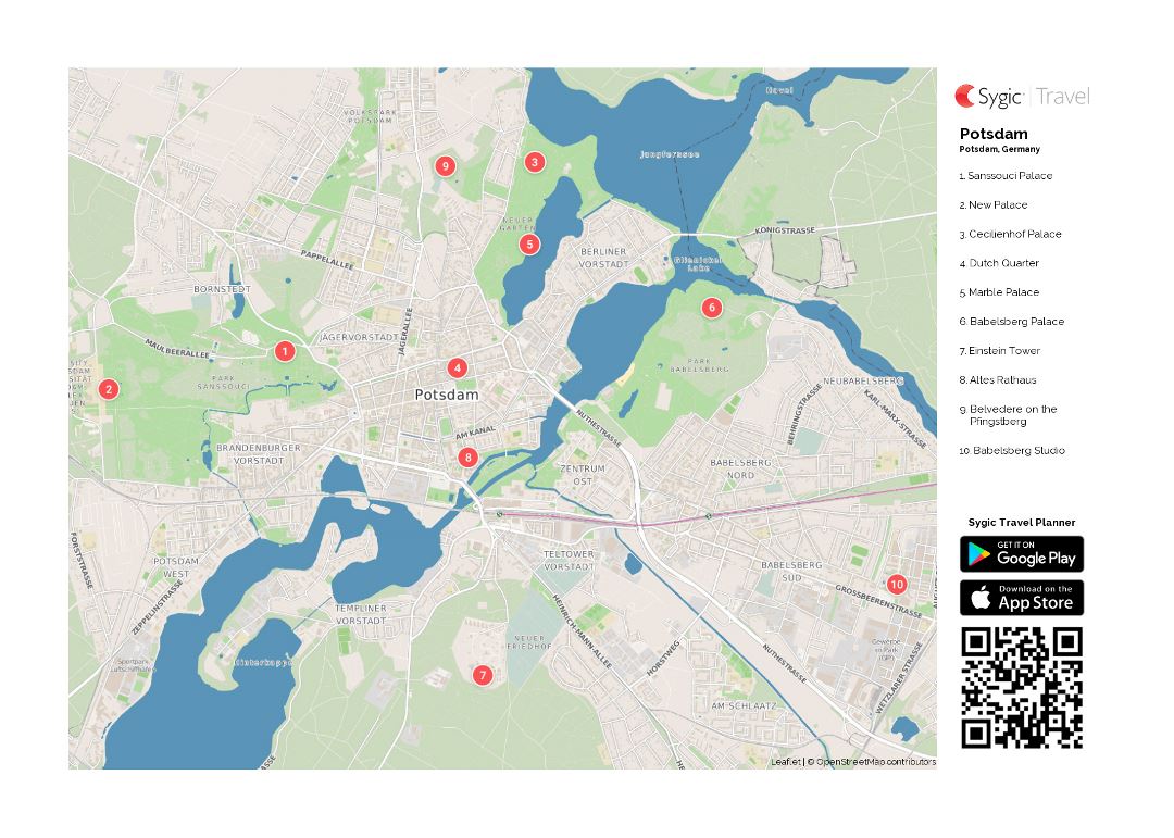 Large detailed travel map of Potsdam city