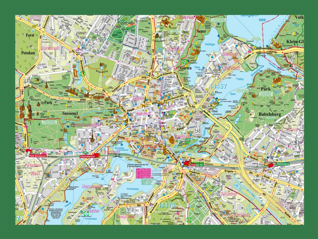 Large map of Potsdam with other marks