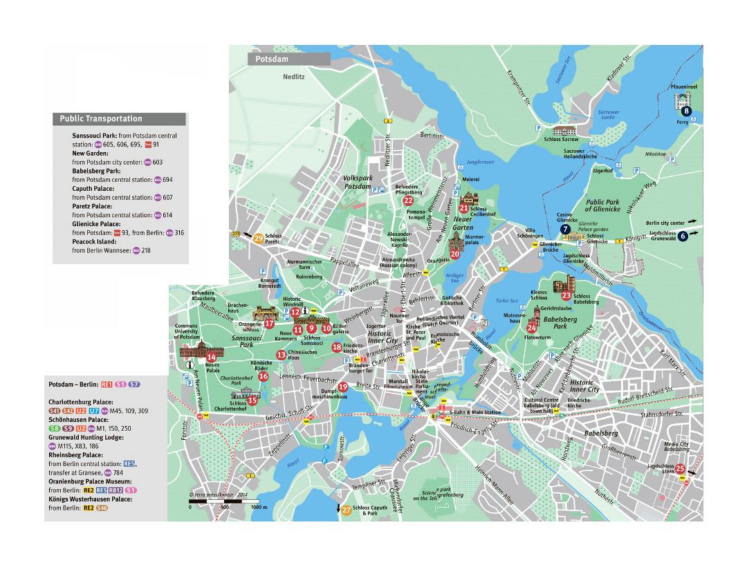 Large map of Potsdam with public transport