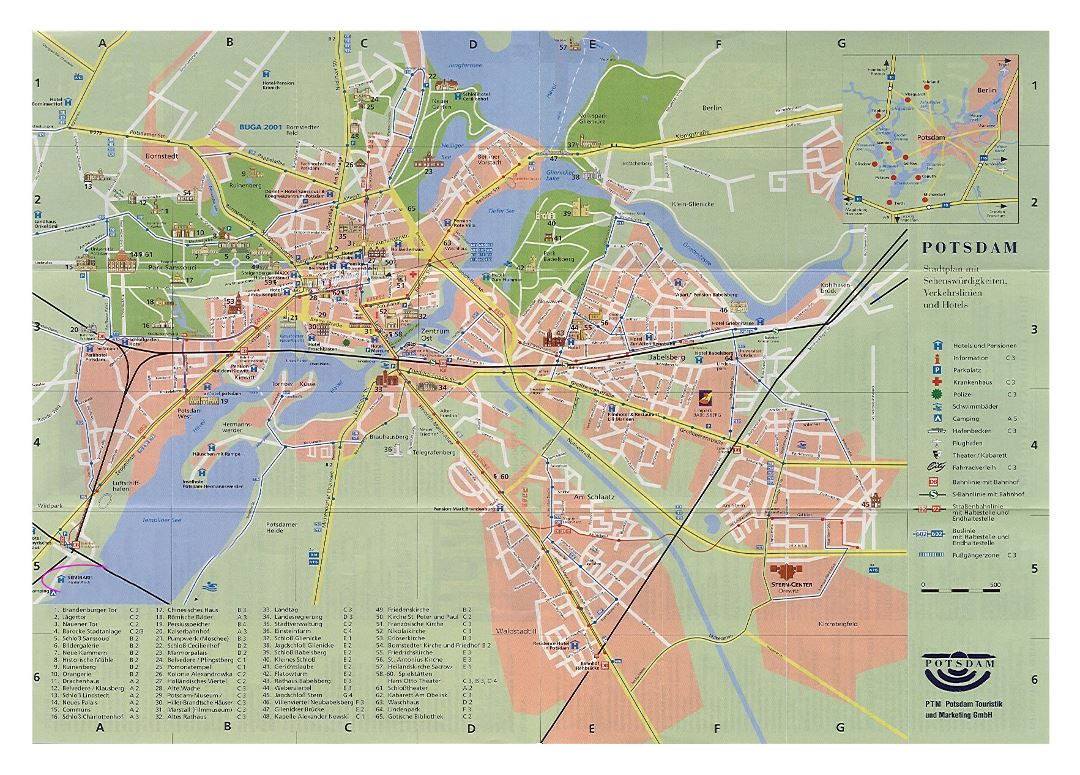 Large tourist map of Potsdam city