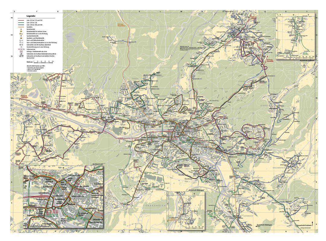 Large public transport map of Saarbrucken city