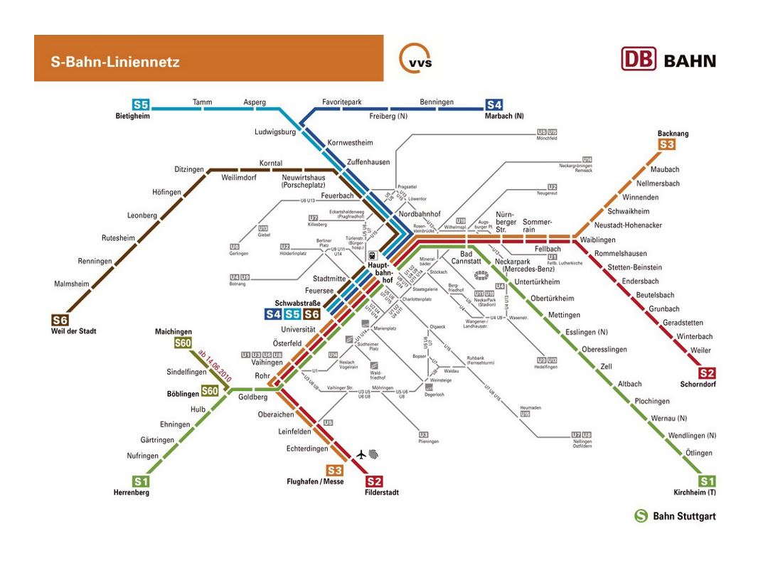 Detailed S-Bahn map of Stuttgart city