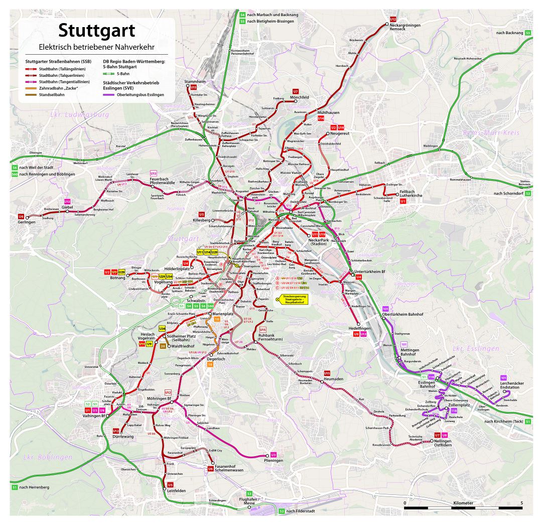 Large detailed bus map of Stuttgart city