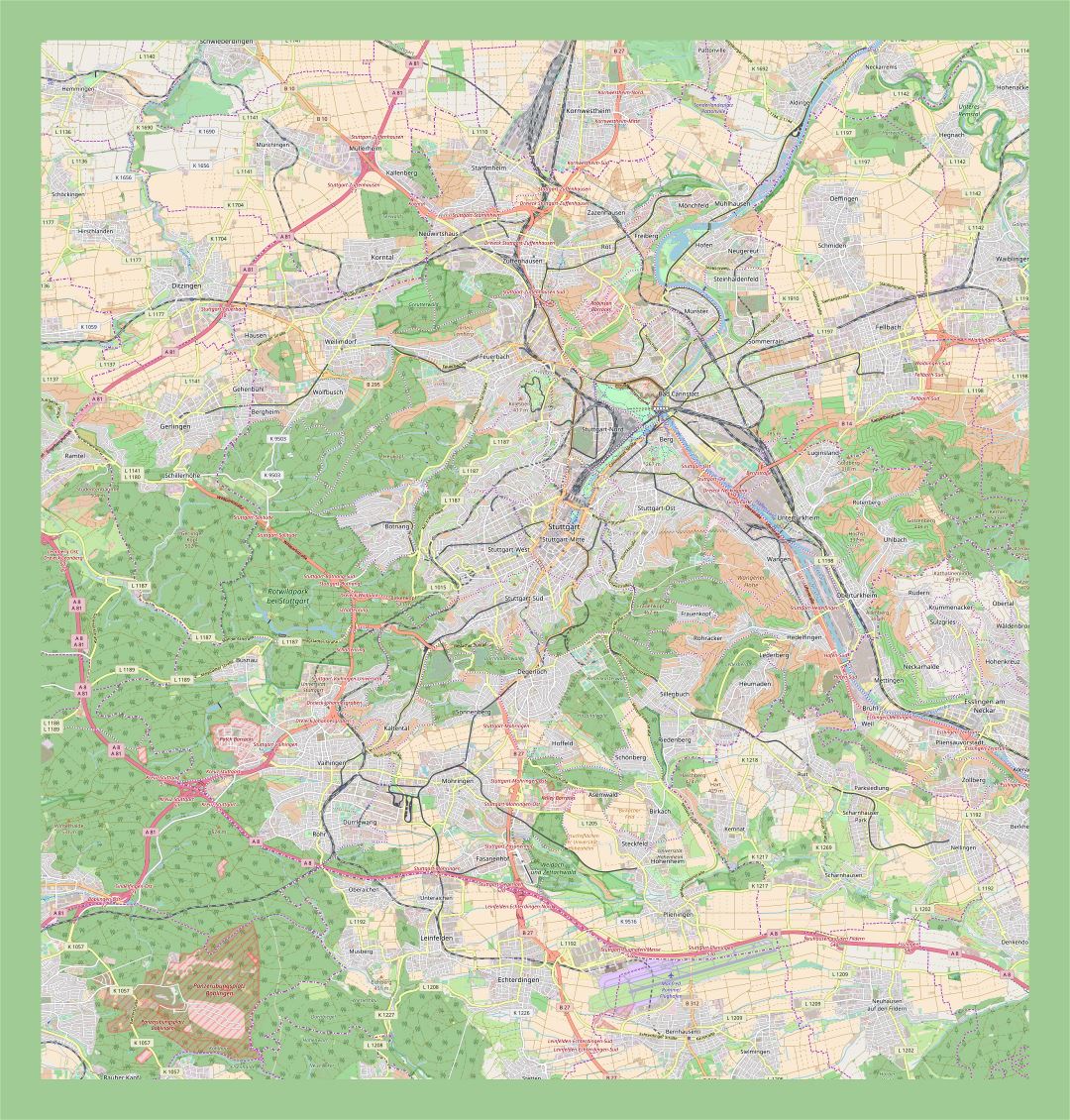 Large detailed map of Stuttgart city and its surroundings