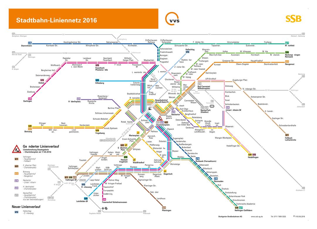 Large detailed U-Bahn map of Stuttgart city