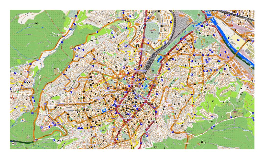 Large map of Stuttgart city with other marks