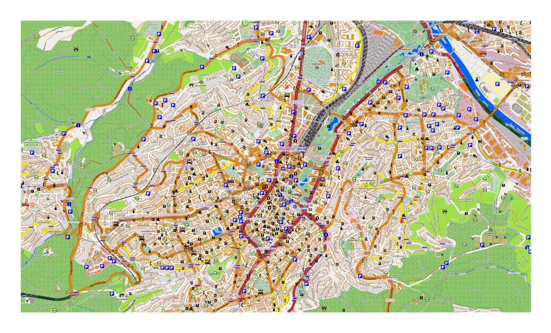 Large map of Stuttgart city with other marks