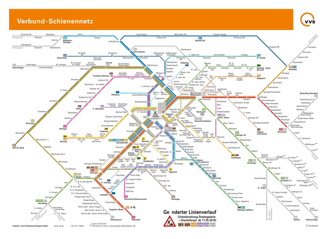 Large metro and rail map of Stuttgart city