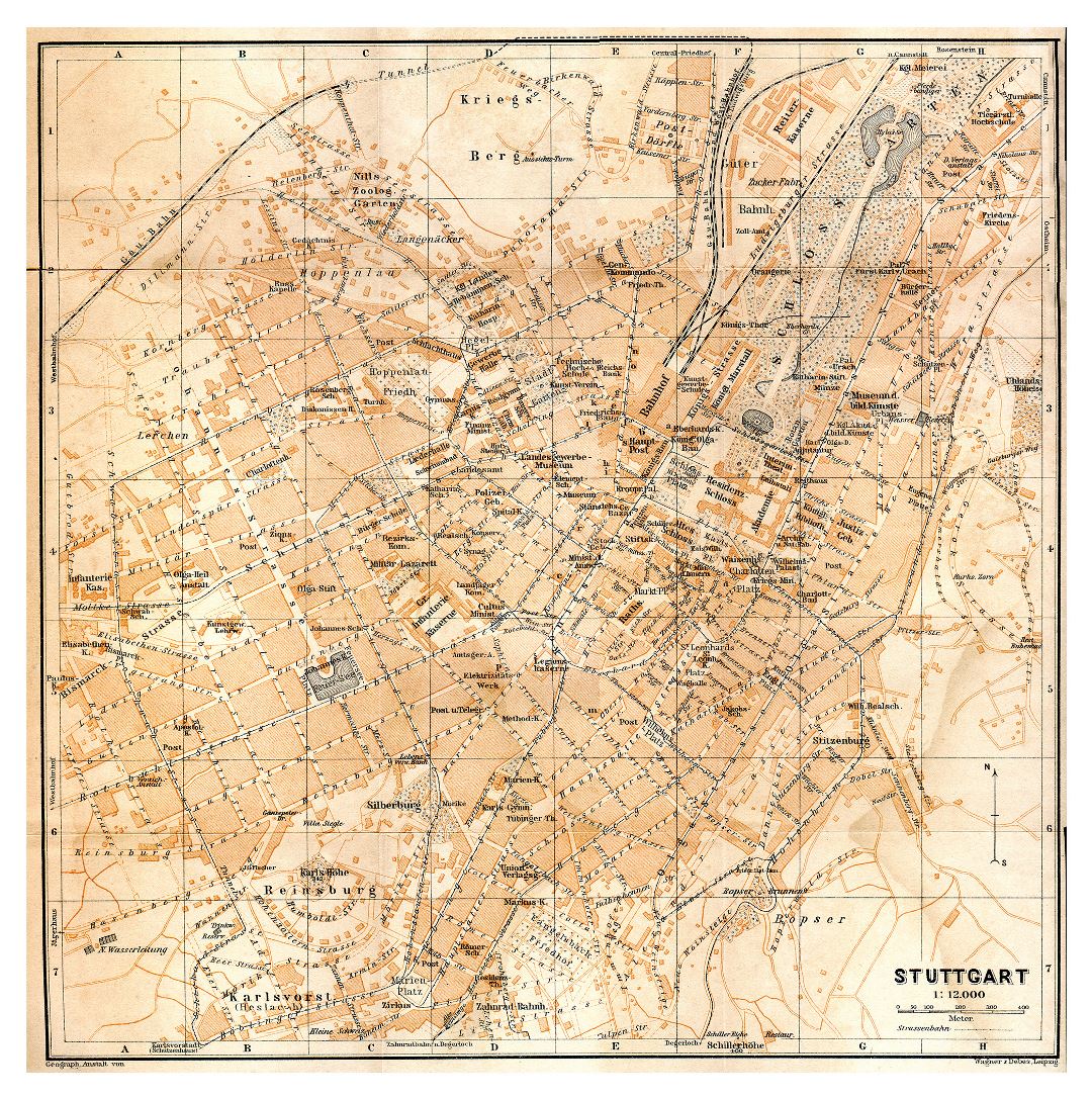 Large old map of Stuttgart city
