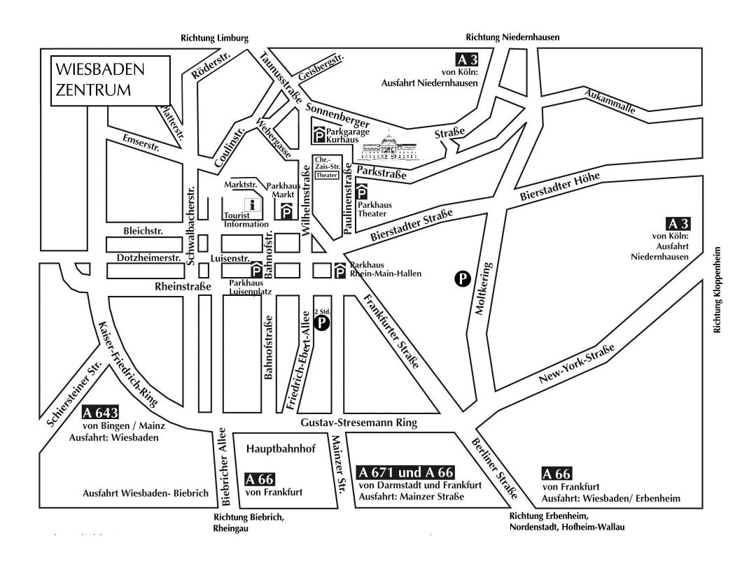 Detailed map of central part of Wiesbaden city