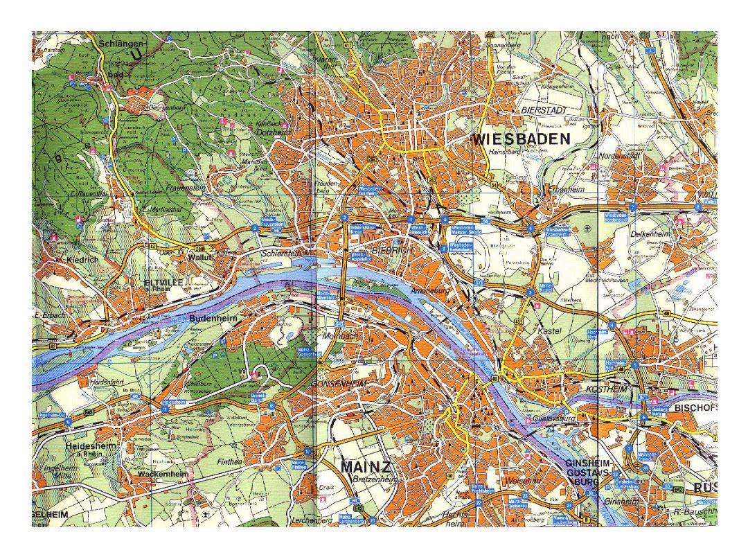 Detailed map of Wiesbaden city area