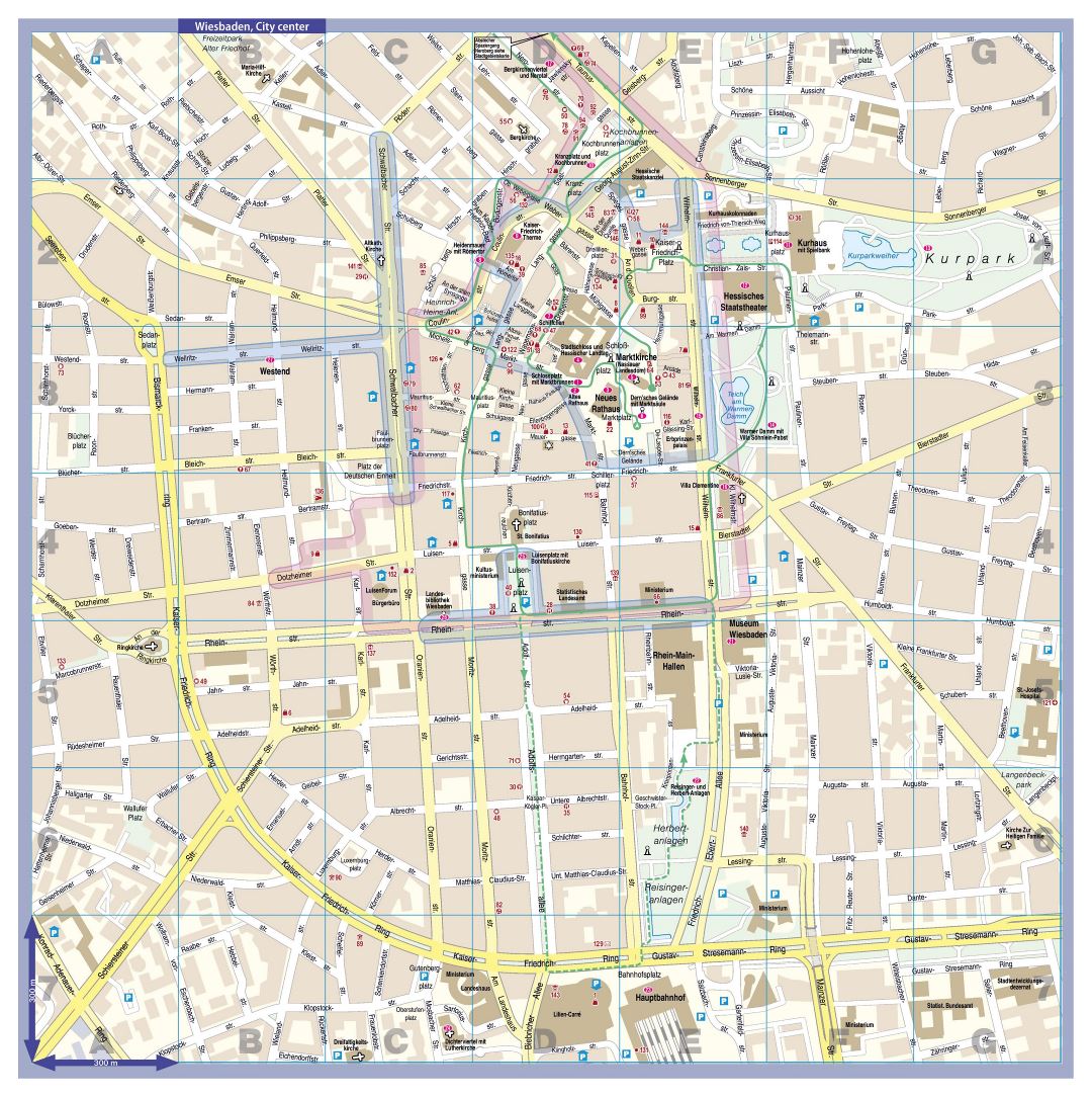 Large detailed tourist map of Wiesbaden city