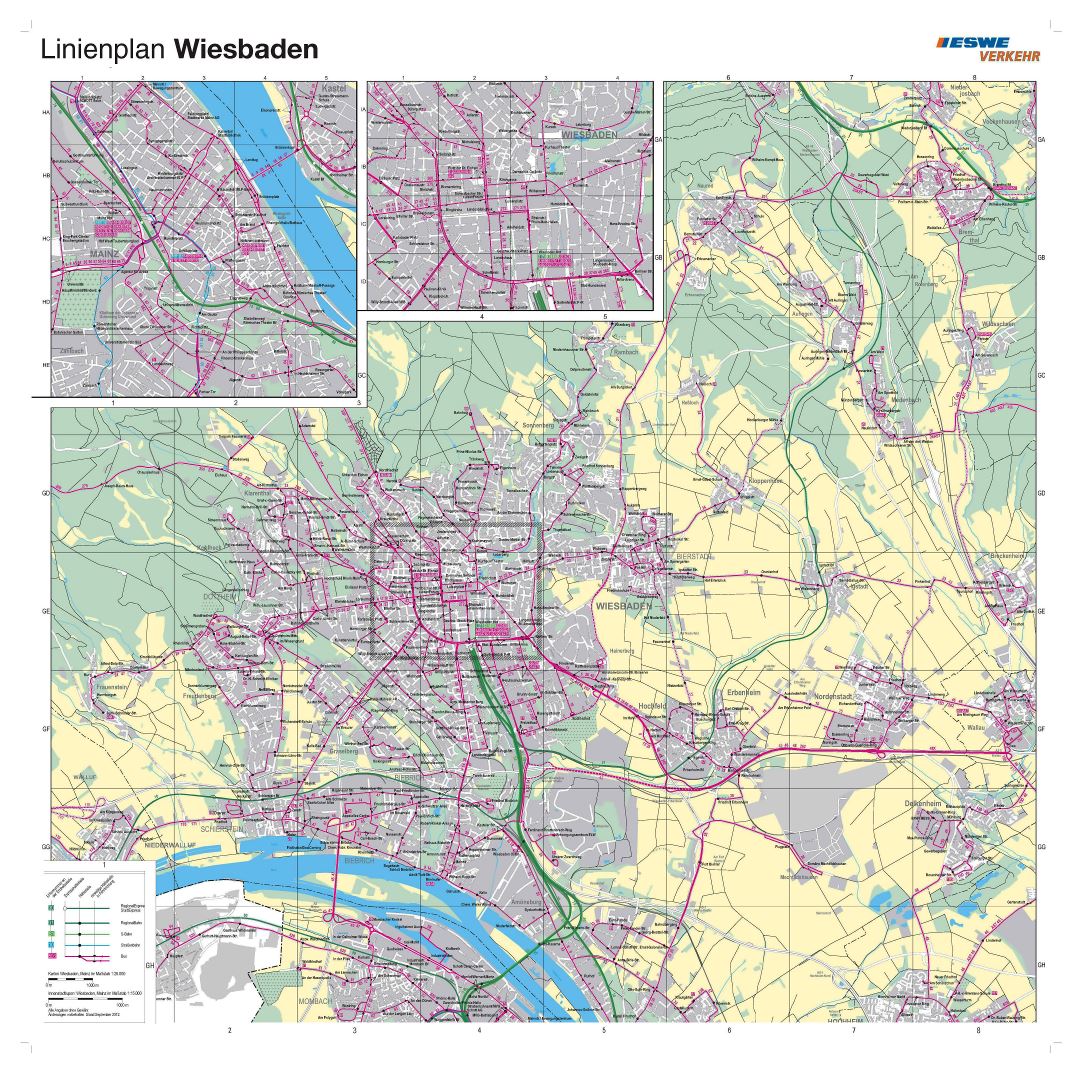 Large scale map of Wiesbaden city and its surroundings