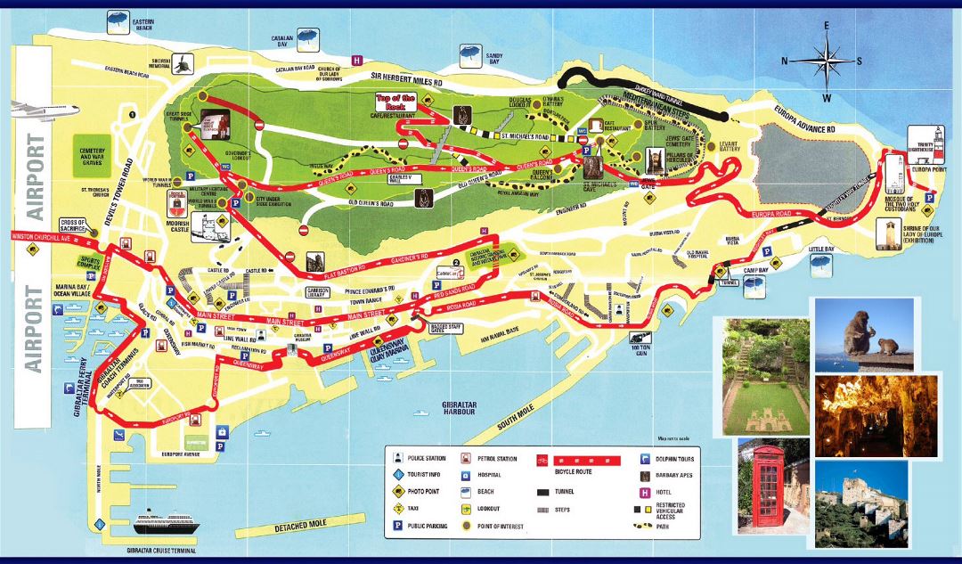 Large detailed tourist map of Gibraltar