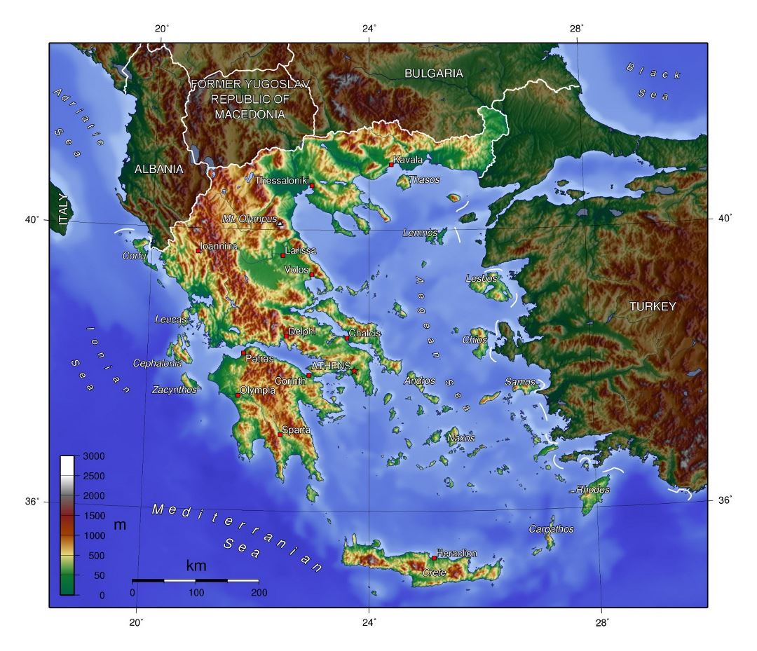 Large physical map of Greece