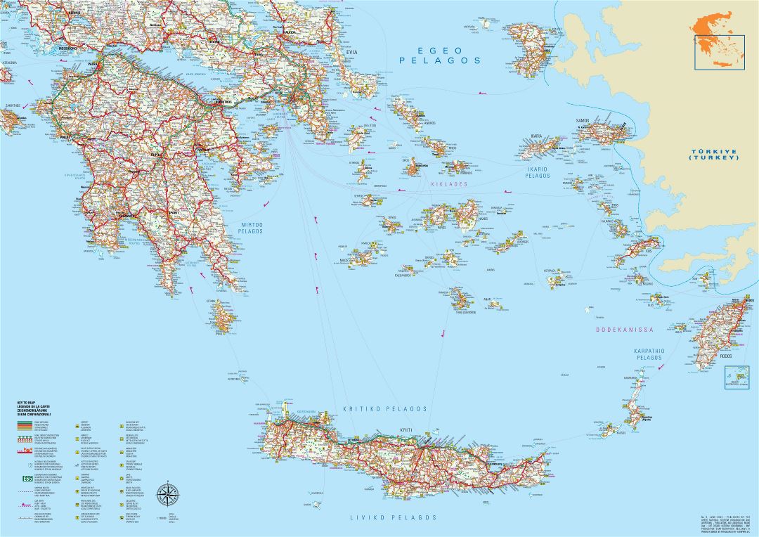 Large scale road map of Greece with all cities