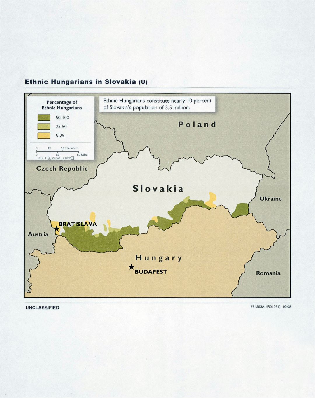 Large detail map of Ethnic Hungarians in Slovakia - 2008