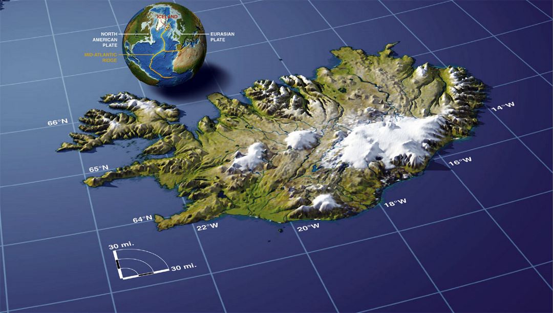 Detailed panoramic map of Iceland