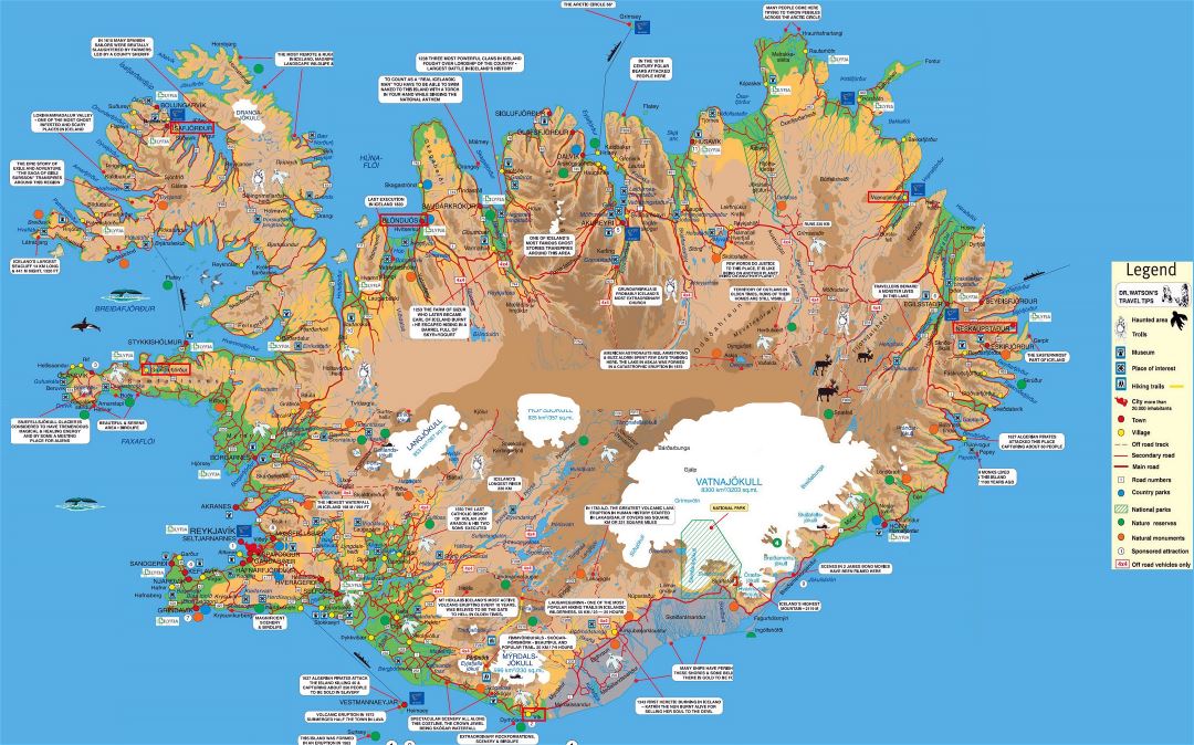 Detailed tourist map of Iceland