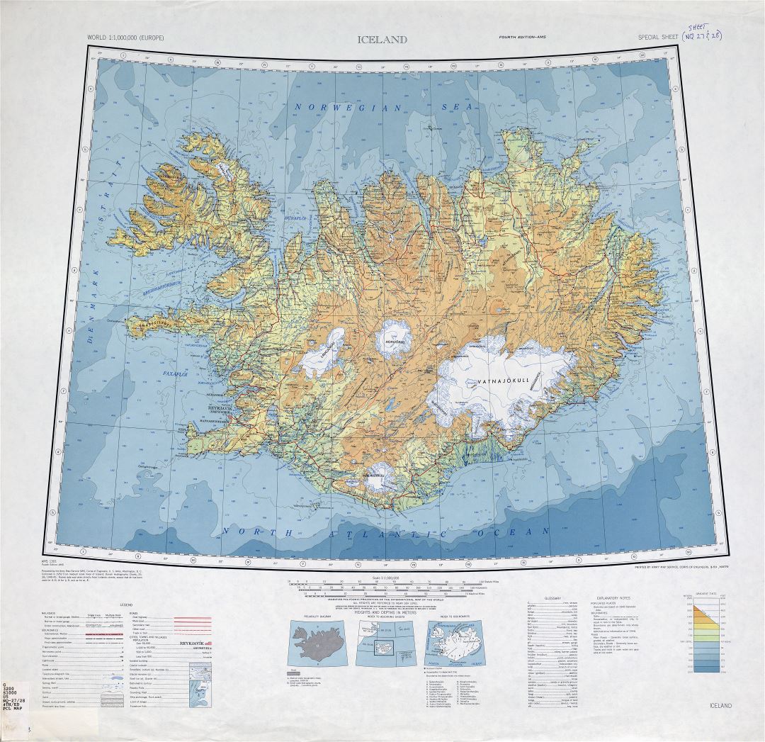 Large detailed topographical map of Iceland