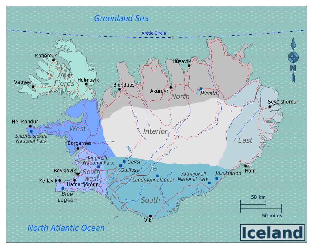 Large regions map of Iceland