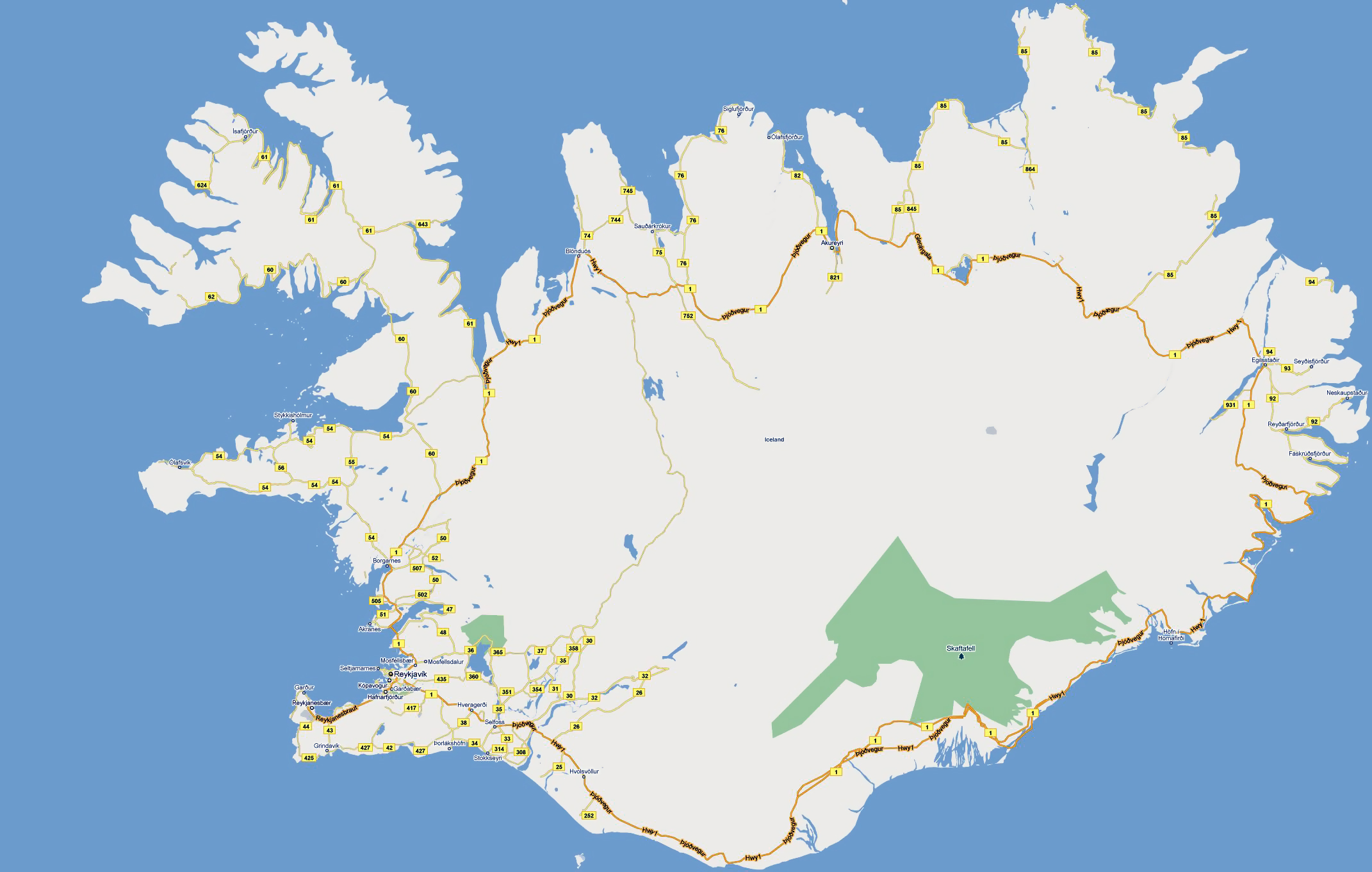 Large road map of Iceland with cities | Iceland | Europe | Mapsland