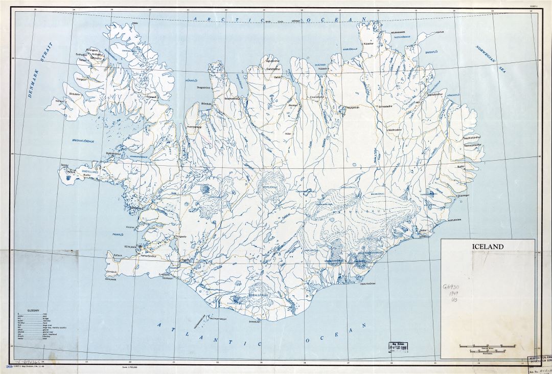 Large scale old map of Iceland - 1949