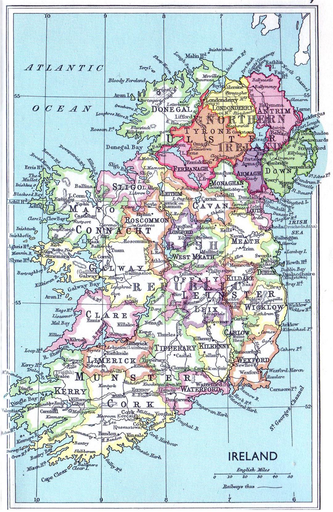Detailed administrative map of Ireland - 1961