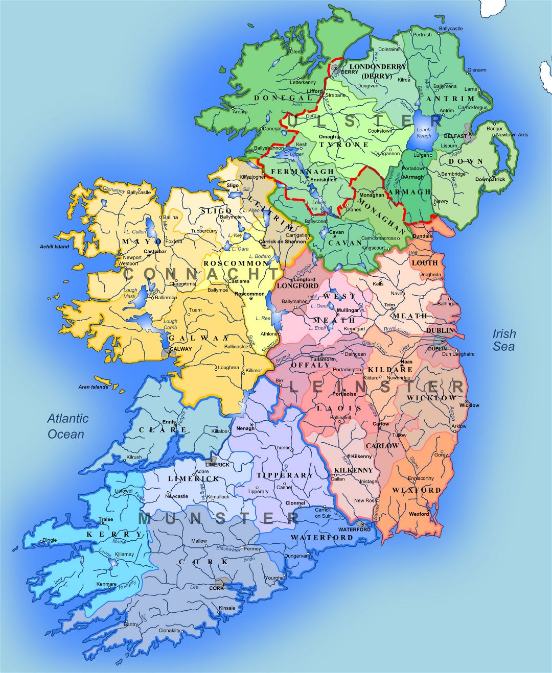 Large detailed administrative map of Ireland