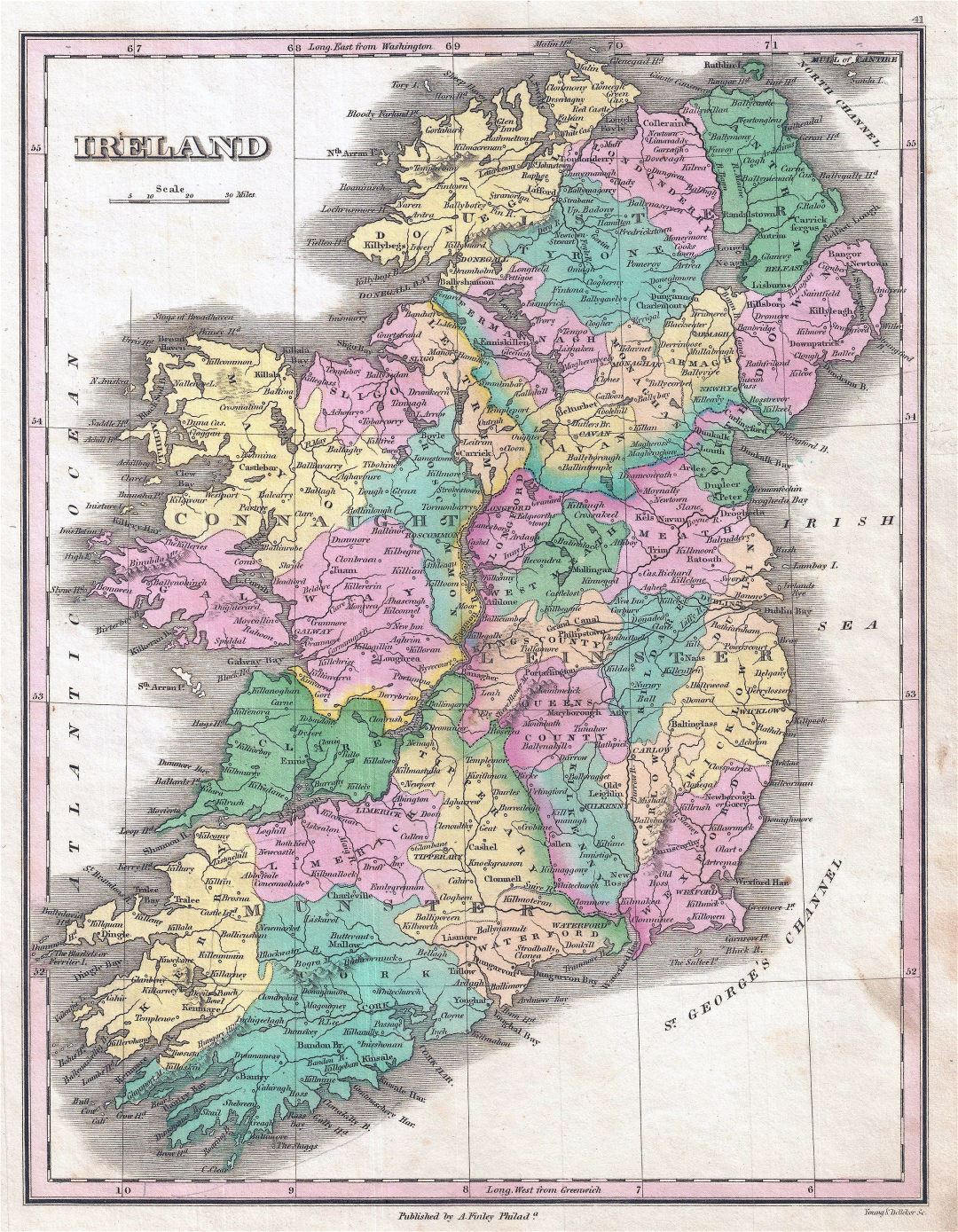 Large detailed old political and administrative map of Ireland - 1827