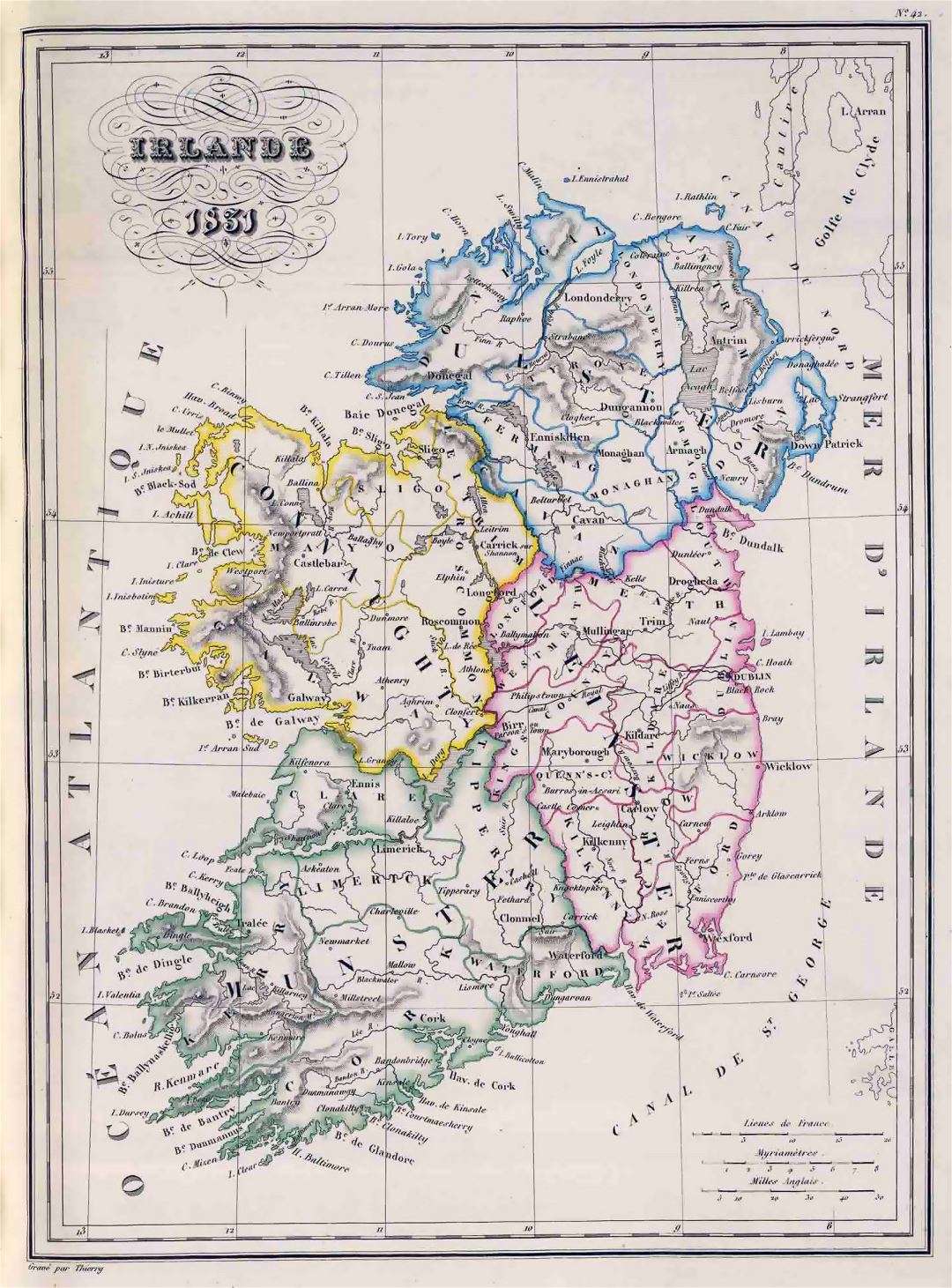 Large detailed old political and administrative map of Ireland - 1831