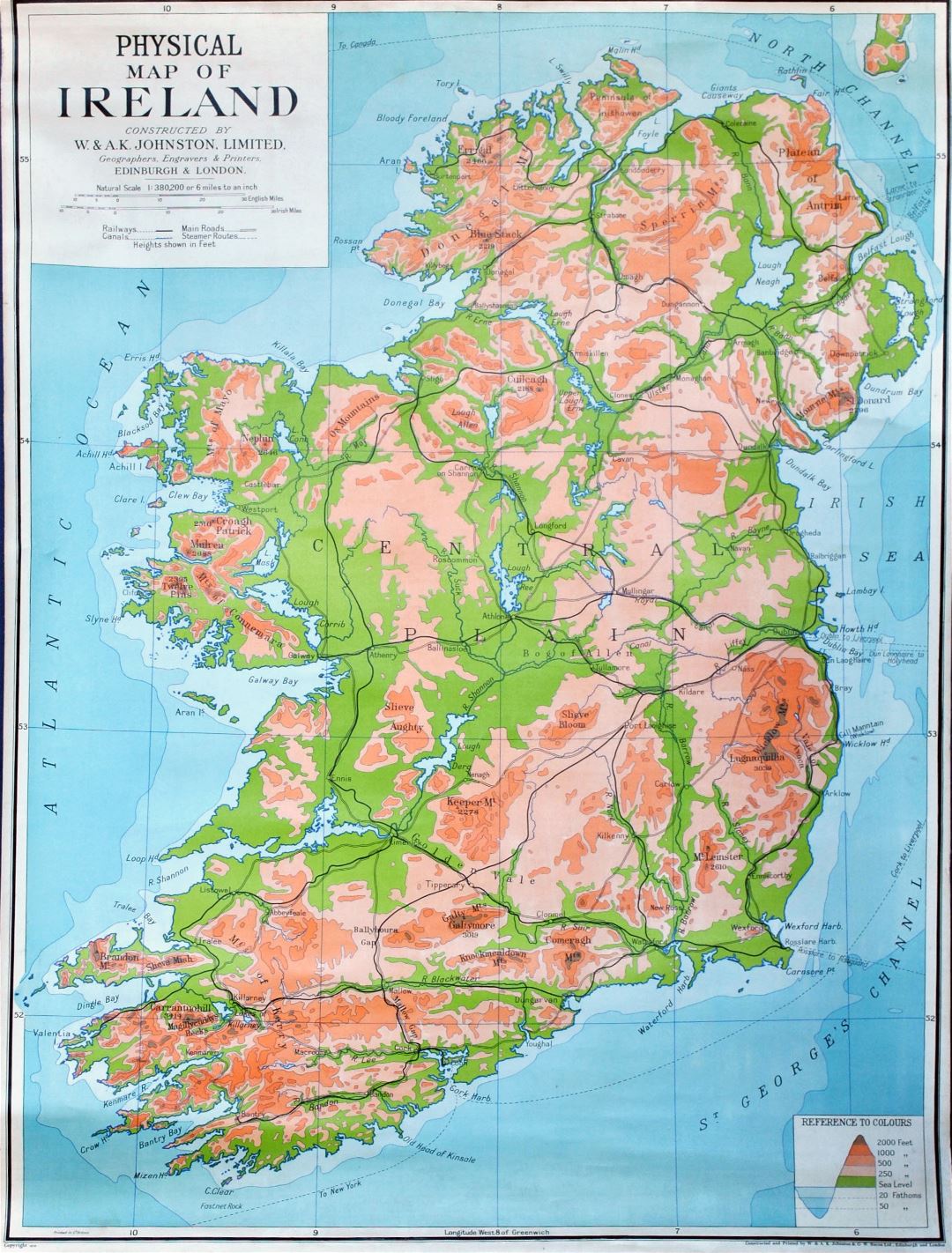 Large detailed physical map of Ireland
