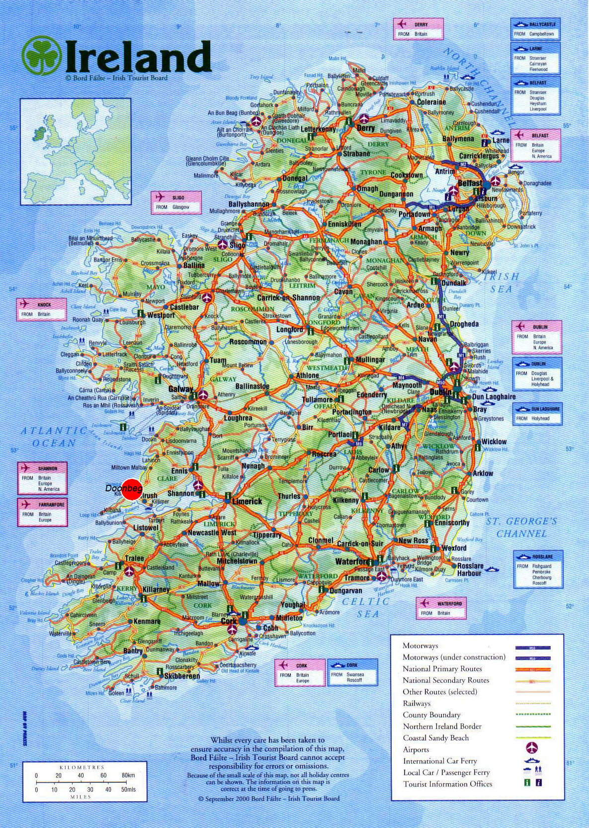 tourist map of ireland with counties