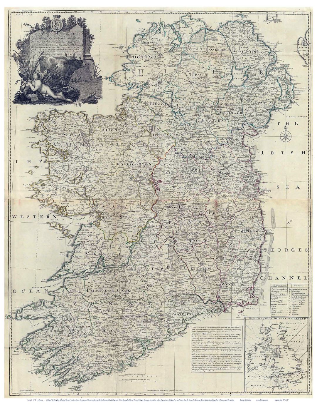 Large old map of Ireland - 1790