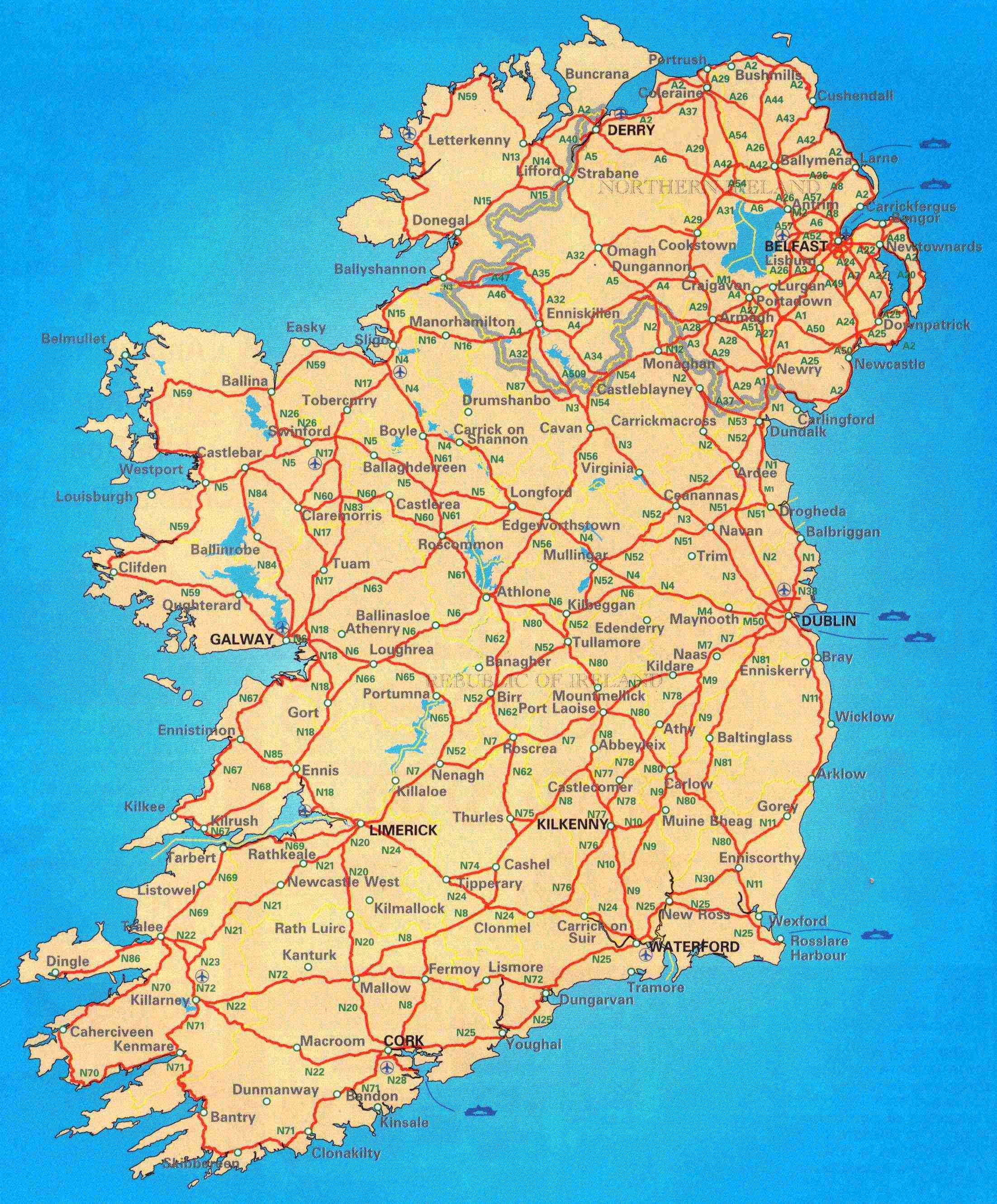 Large scale road map of Ireland | Ireland | Europe | Mapsland | Maps of