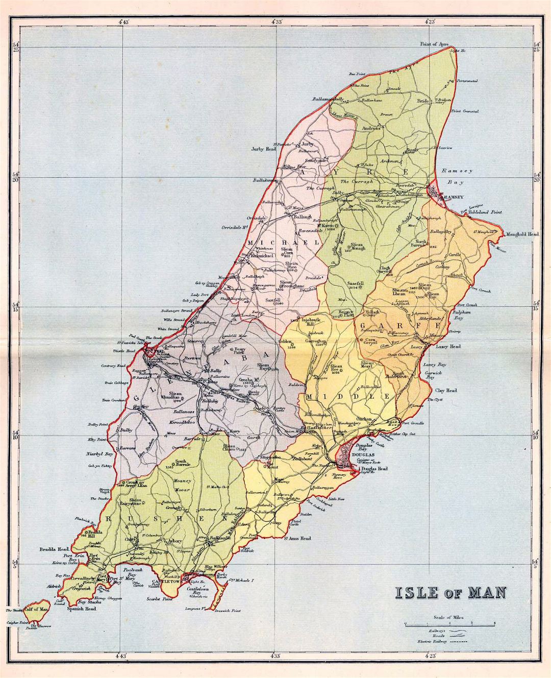 Large detailed old administrative map of Isle of Man