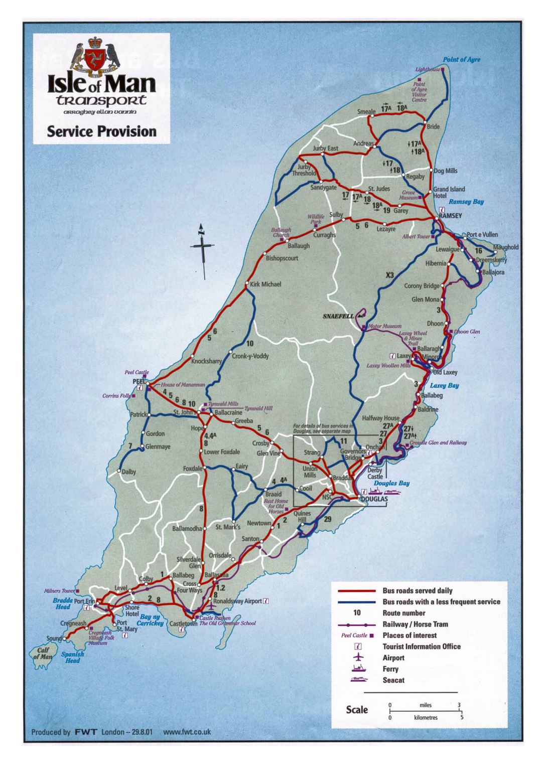 Large detailed transportation map of Isle of Man