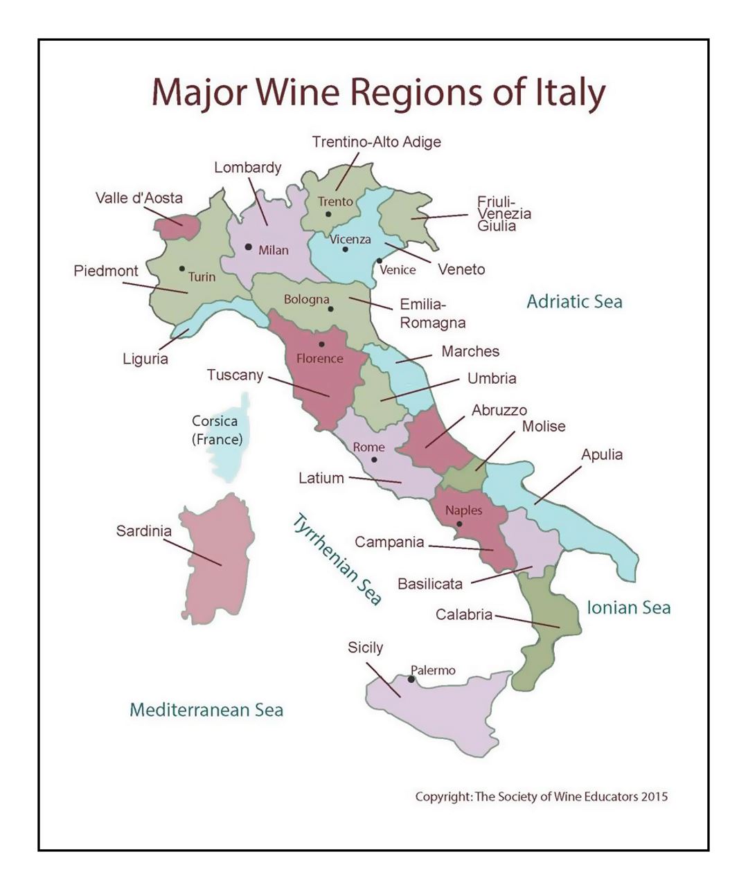 Detailed map of Major Wine Regions of Italy