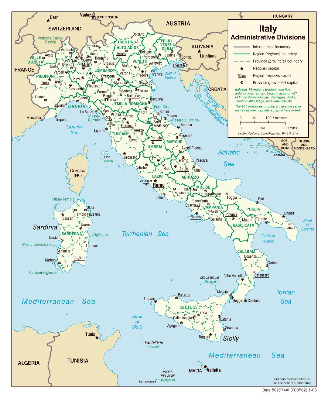 Large detailed administrative divisions map of Italy - 2006