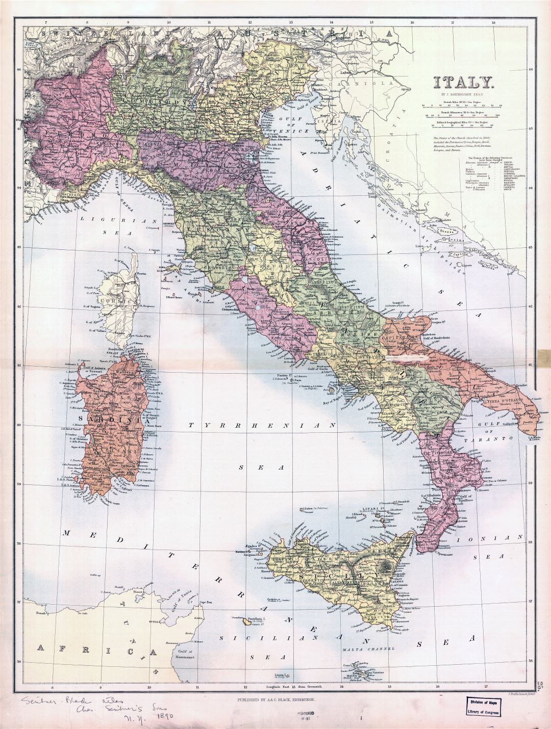 Large scale old political and administrative map of Italy - 1890